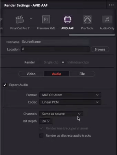 Screenshot of Da Vinci settings